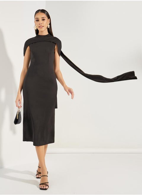 Plain Cape Sleeves Sheath Midi Dress