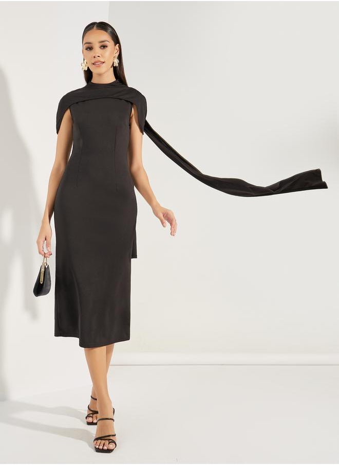 Styli Plain Cape Sleeves Sheath Midi Dress  - Image 1