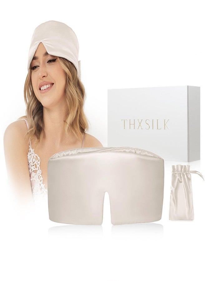 THXSILK 6A+ Grade 22 Momme Silk Sleep Mask, 100% Mulberry Blackout Eye Mask for Sleeping, Large Size Silk Eye Cover for Women, Men, Travel, Nap, Airplane(4.7×27.5inches, White - Image 1