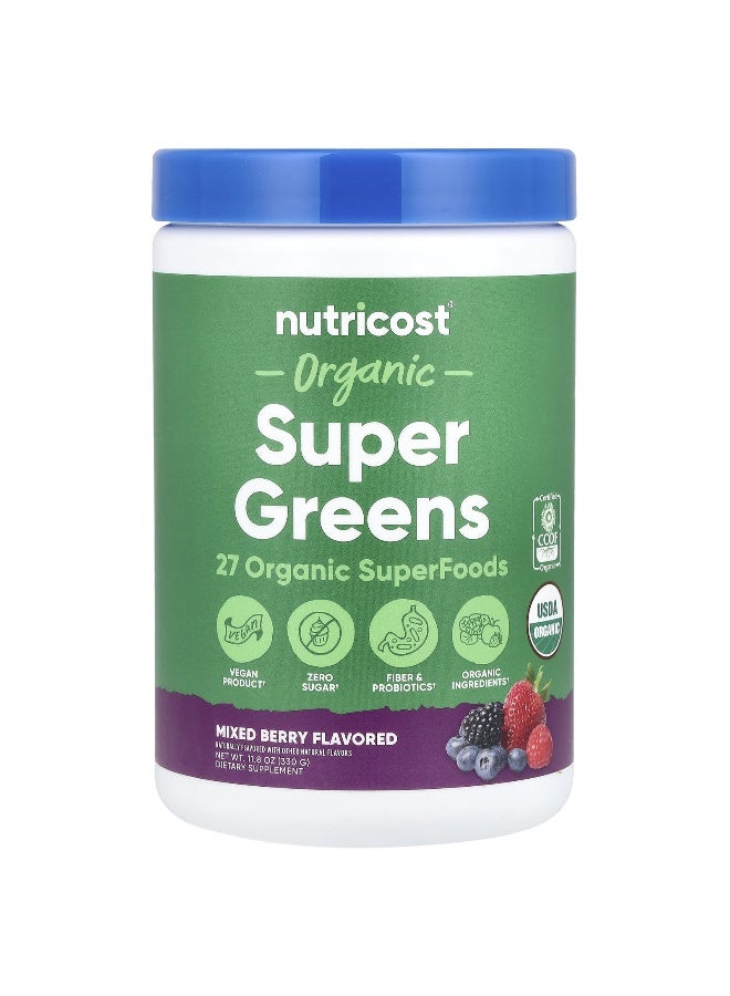 Nutricost, Organic Super Greens, Mixed Berry, 11.8 oz (330 g) (Packaging may vary) - Image 1