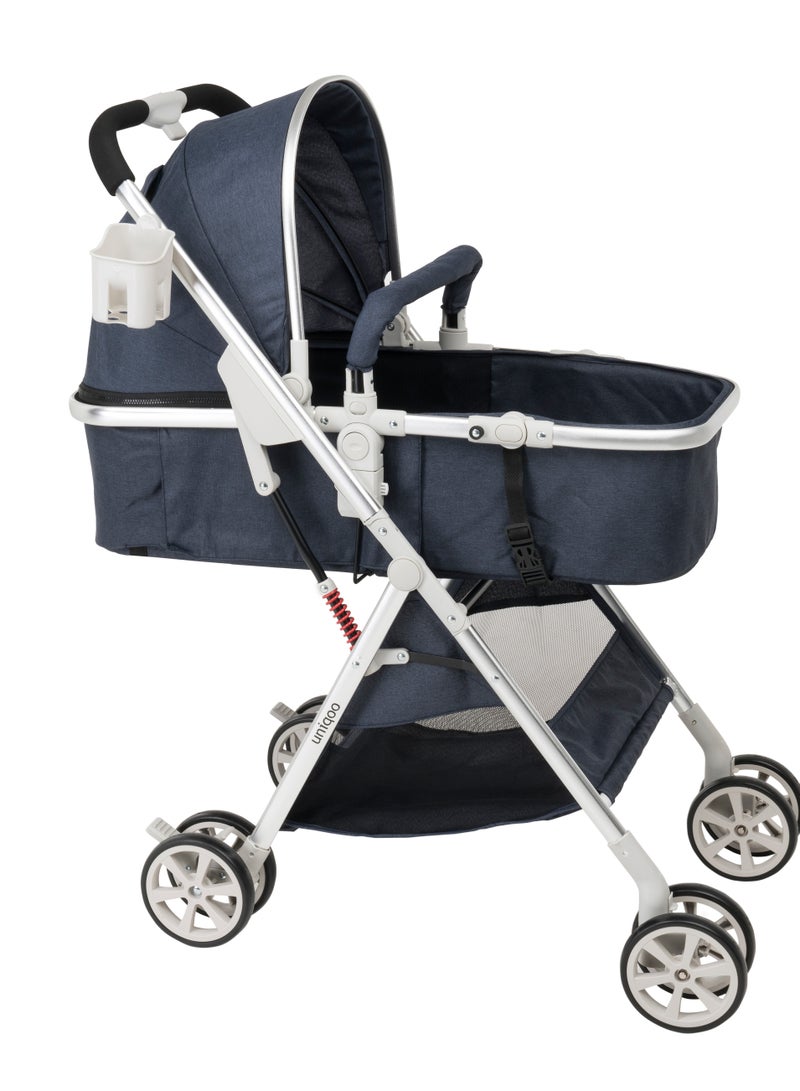 Uniqoo Uniqoo 6 Blue Premium Portable Baby Pram – Lightweight Foldable Stroller for Newborns & Toddlers | Compact Travel-Friendly Pram with Safety Harness & Reclining Seat - Image 1