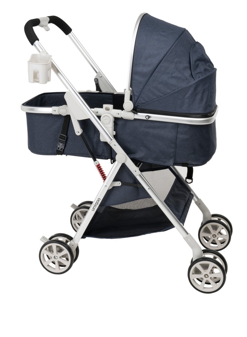 Uniqoo Uniqoo 6 Blue Premium Portable Baby Pram – Lightweight Foldable Stroller for Newborns & Toddlers | Compact Travel-Friendly Pram with Safety Harness & Reclining Seat - Image 2