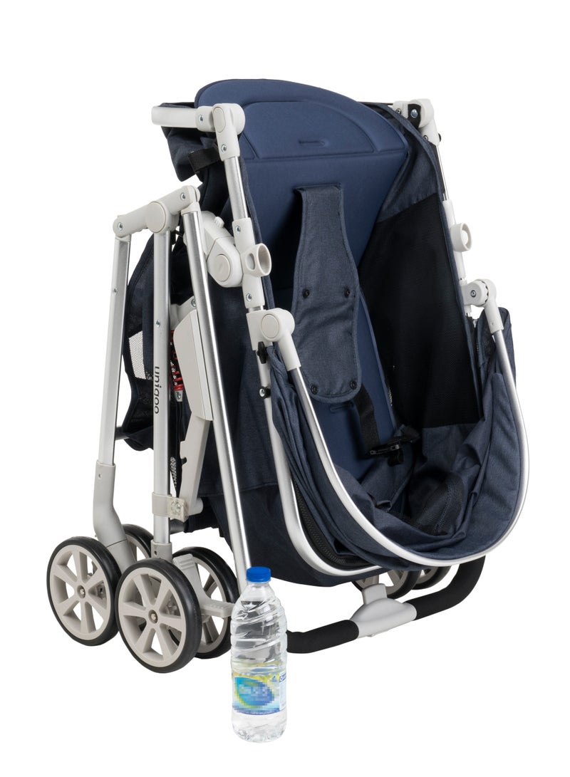 Uniqoo Uniqoo 6 Blue Premium Portable Baby Pram – Lightweight Foldable Stroller for Newborns & Toddlers | Compact Travel-Friendly Pram with Safety Harness & Reclining Seat - Image 4