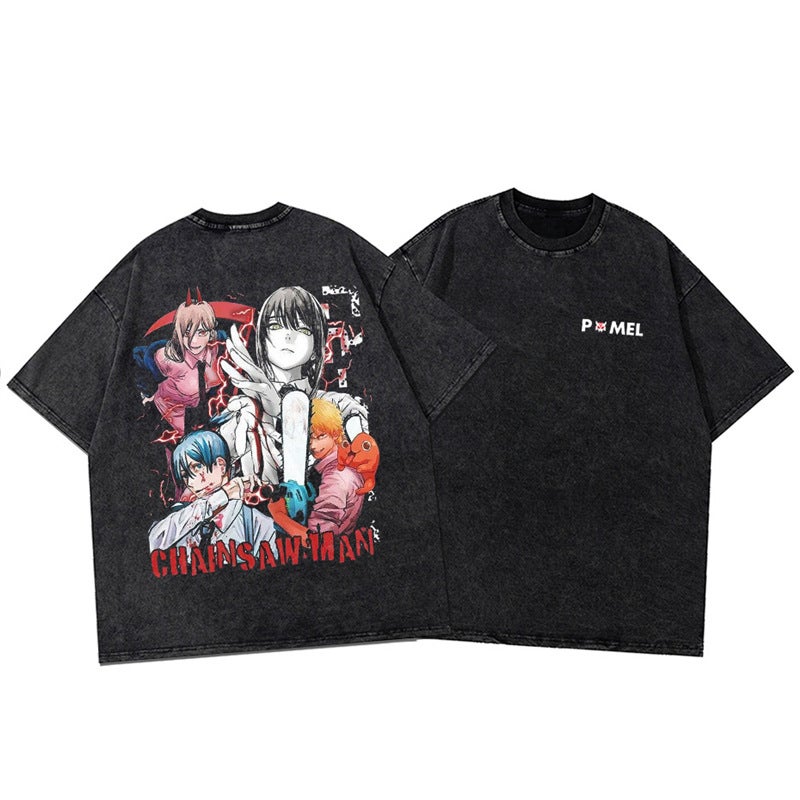 T-Shirt Digital Hip Hop Anime T-Shirt Washed Printed Letter Vintage Loose - Image 1