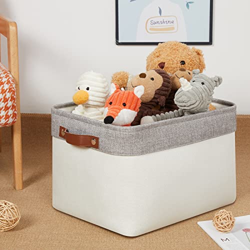DULLEMELO Storage Baskets for Organizing, Shelves,Bedroom, Decorative Storage Bins with Leather Handles, Fabric Storage Basket for Office, Toys(3-Pack Medium-15 inch X 11 inch X 9.5 inch , Grey&White) - Image 5