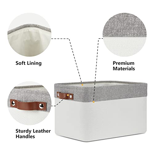 DULLEMELO Storage Baskets for Organizing, Shelves,Bedroom, Decorative Storage Bins with Leather Handles, Fabric Storage Basket for Office, Toys(3-Pack Medium-15 inch X 11 inch X 9.5 inch , Grey&White) - Image 3