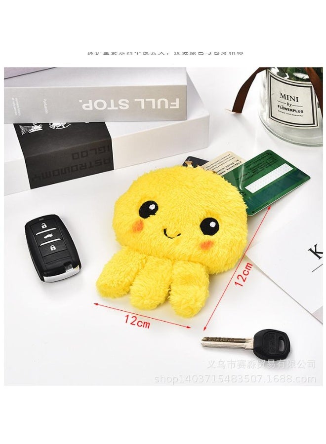 محفظة نقود قطيفة لطيفة على شكل أخطبوط كرتوني للبنات والأطفال - محفظة صغيرة بسحاب مع سلسلة مفاتيح، تصميم تاج ملون، بوليستر ناعم، 12×15 سم - Image 4