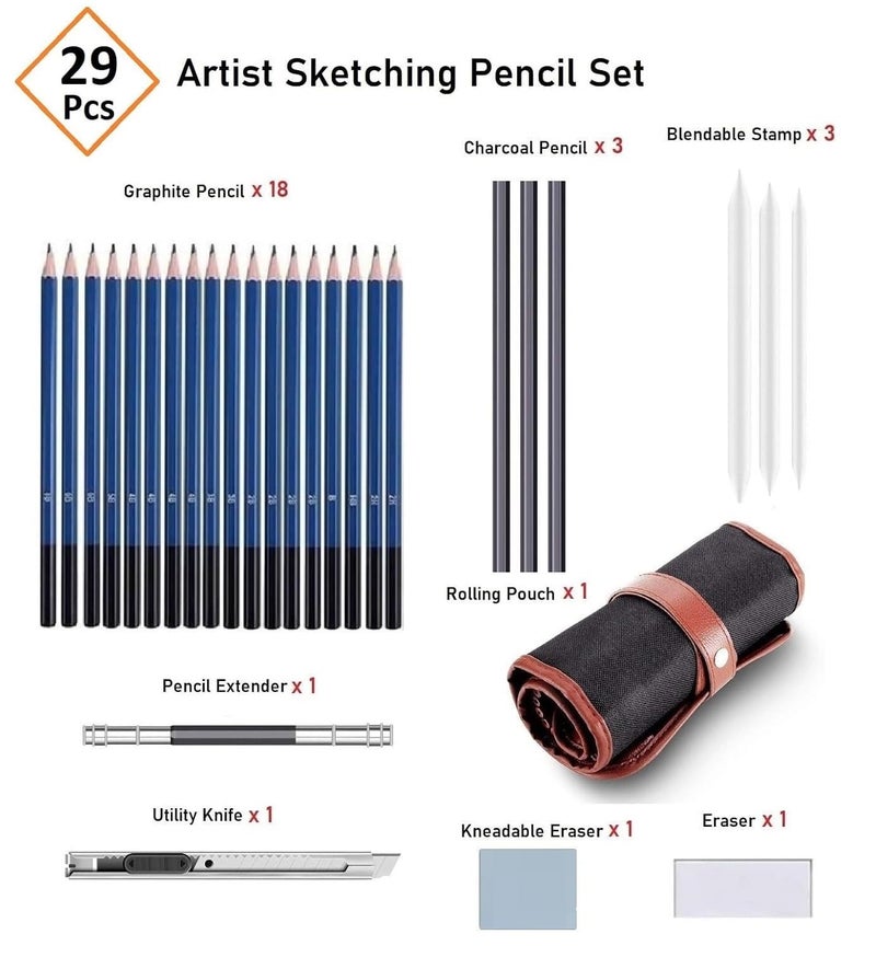 Corslet Set of 77 Pcs Drawing Kit - 48 Pc Colour Pencil Set Pencil Colour & 29 Pc Drawing Charcoal Pencil Set Art Supplies for Artist Includes Oil-Based Colouring Pencils and Sketch Kit for Artists - Image 5