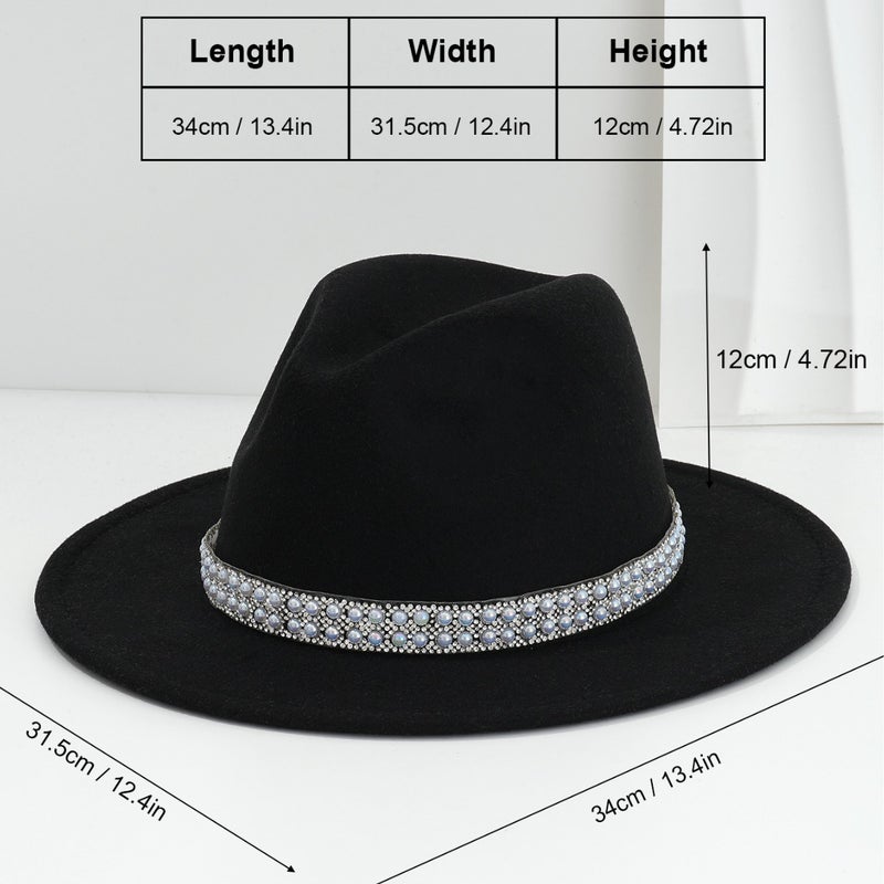 Men'S And Women'S French Felt Topper Hat Wide Accessories Blue Pearl Gem Rhinestone Belt Retro Jazz Hat Bridesmaid Wedding - Image 4