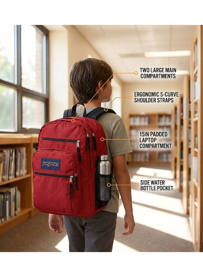 JanSport Big Student Backpack, Red Tape, 15-Inch Laptop Sleeve, Dual Main Compartments, Ergonomic S-Curve Shoulder Straps, Large Capacity - Image 3