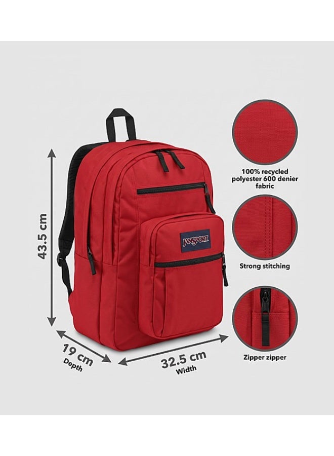 JanSport Big Student Backpack, Red Tape, 15-Inch Laptop Sleeve, Dual Main Compartments, Ergonomic S-Curve Shoulder Straps, Large Capacity - Image 2