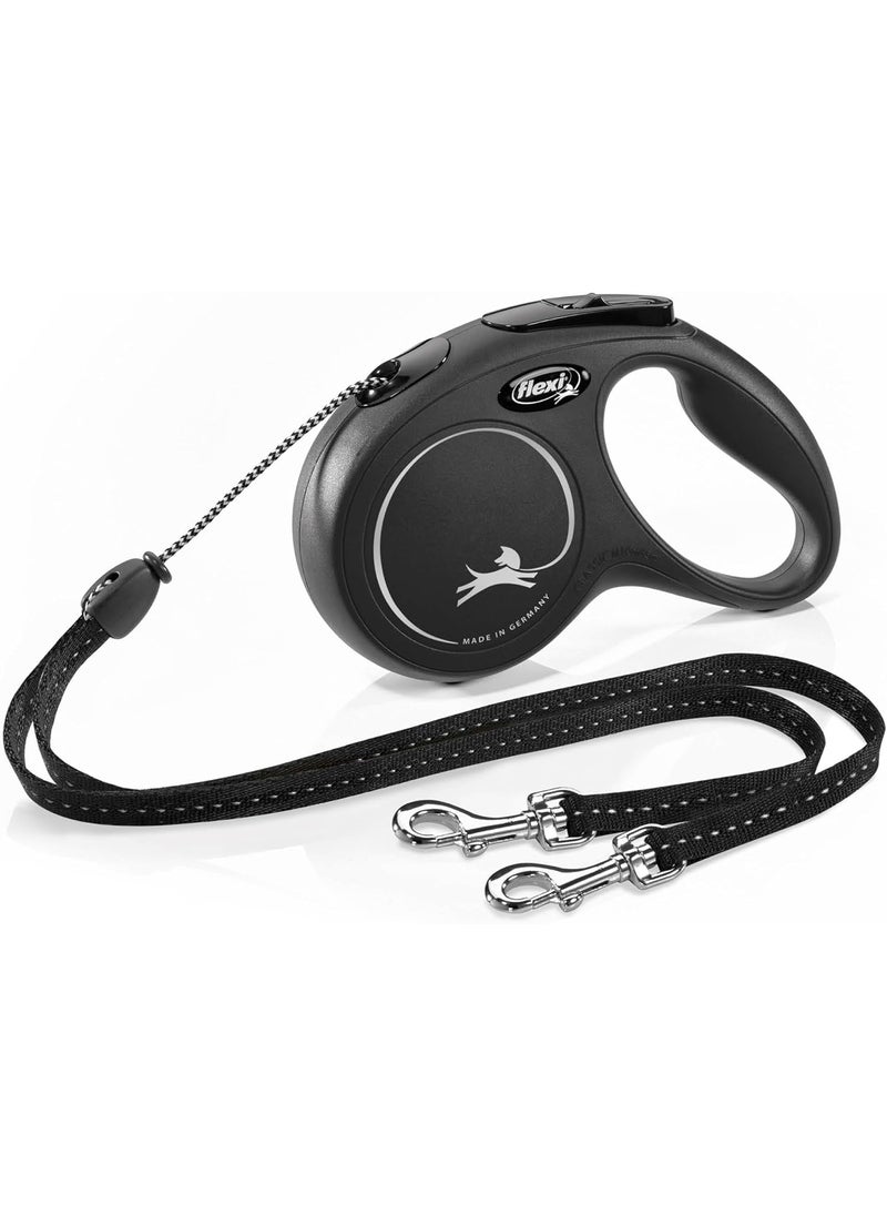 Flexi FLEXI New Classic Cord Retractable Double Dog Leash for Small Dogs Upto 18 lbs  16 ft Black  Tangle Free Pet Walking Leash with OneHanded Brake Pause Lock  - Image 1
