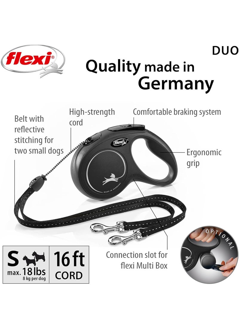 Flexi FLEXI New Classic Cord Retractable Double Dog Leash for Small Dogs Upto 18 lbs  16 ft Black  Tangle Free Pet Walking Leash with OneHanded Brake Pause Lock  - Image 2