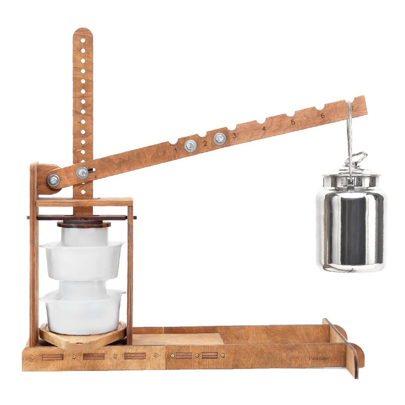 PetriStor Dutch Wooden Cheese Press  Cheese Making Kit Wooden Cheese Press with Lever and 2 Cheese Molds 12LCheese Press for Home Cheese Making pressure up to 200 lbs 