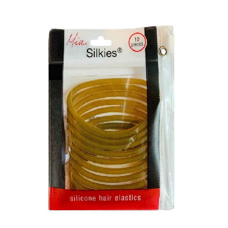 Mia Silkies Silicone Hair Elastics Hair Ties Hair Rubber Bands for Thick Hair Wet Hair Women Athletes Teens Translucent Brown 10pcs