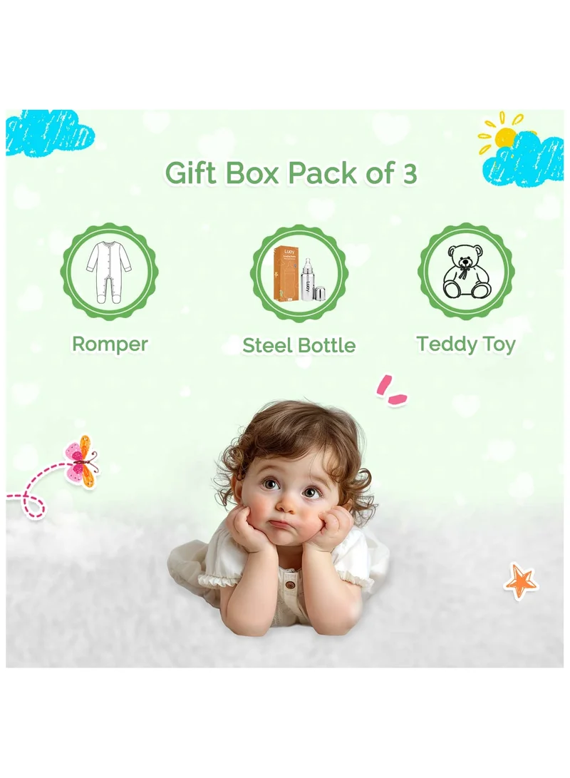 Luay 3-6M Premium Gift Box Set with The Baby Romper, Baby Feeding Bottle and Teddy Bear Best Hamper for Babies (3-6 M)  | Best Price UAE