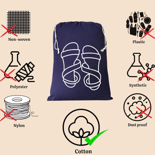 IVILLAGE Premium Reusable and Washable 100% Pure Cotton Fabric Shoe Covers/Bags with Drawstring Closure|Handcrafted Doodle Collection|Ideal for Travel, Home and Storage|Pack of 12|Multicolor|Unisex - Image 4