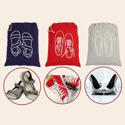 IVILLAGE Premium Reusable and Washable 100% Pure Cotton Fabric Shoe Covers/Bags with Drawstring Closure|Handcrafted Doodle Collection|Ideal for Travel, Home and Storage|Pack of 12|Multicolor|Unisex - Image 5