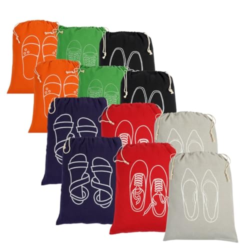 IVILLAGE Premium Reusable and Washable 100% Pure Cotton Fabric Shoe Covers/Bags with Drawstring Closure|Handcrafted Doodle Collection|Ideal for Travel, Home and Storage|Pack of 12|Multicolor|Unisex - Image 1