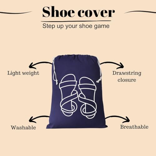 IVILLAGE Premium Reusable and Washable 100% Pure Cotton Fabric Shoe Covers/Bags with Drawstring Closure|Handcrafted Doodle Collection|Ideal for Travel, Home and Storage|Pack of 12|Multicolor|Unisex - Image 3