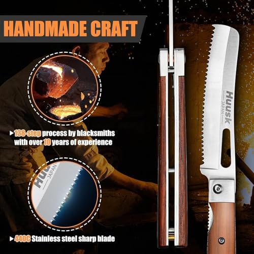 HUUSK Folding Bread Knife for Homemade Bread, Portable Bread Knives with Wide Wavy Edge for Steak, Tomato, Japanese Pocket Knife with 440C Stainless Steel for Cooking, Christmas Gift for Men and Women - Image 3