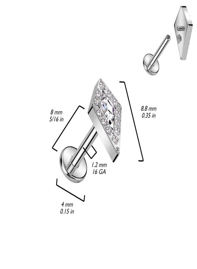 Pierced Owl 16GA F136 Implant Grade Titanium Internally Threaded CZ Crystal Diamond Shaped Top Flat Back Labret Stud (Gold Tone) - Image 2