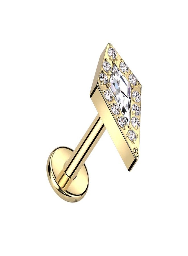 Pierced Owl 16GA F136 Implant Grade Titanium Internally Threaded CZ Crystal Diamond Shaped Top Flat Back Labret Stud (Gold Tone) - Image 1