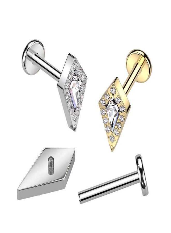 Pierced Owl 16GA F136 Implant Grade Titanium Internally Threaded CZ Crystal Diamond Shaped Top Flat Back Labret Stud (Gold Tone) - Image 3