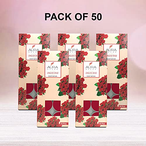 AURA DECOR AuraDecor Pack of 50 Fragrance Tealight Candles || Spa Candles || 3 Hours Burning Time (English Rose) - Image 3