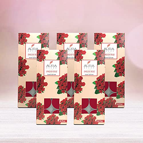 AURA DECOR AuraDecor Pack of 50 Fragrance Tealight Candles || Spa Candles || 3 Hours Burning Time (English Rose) - Image 1