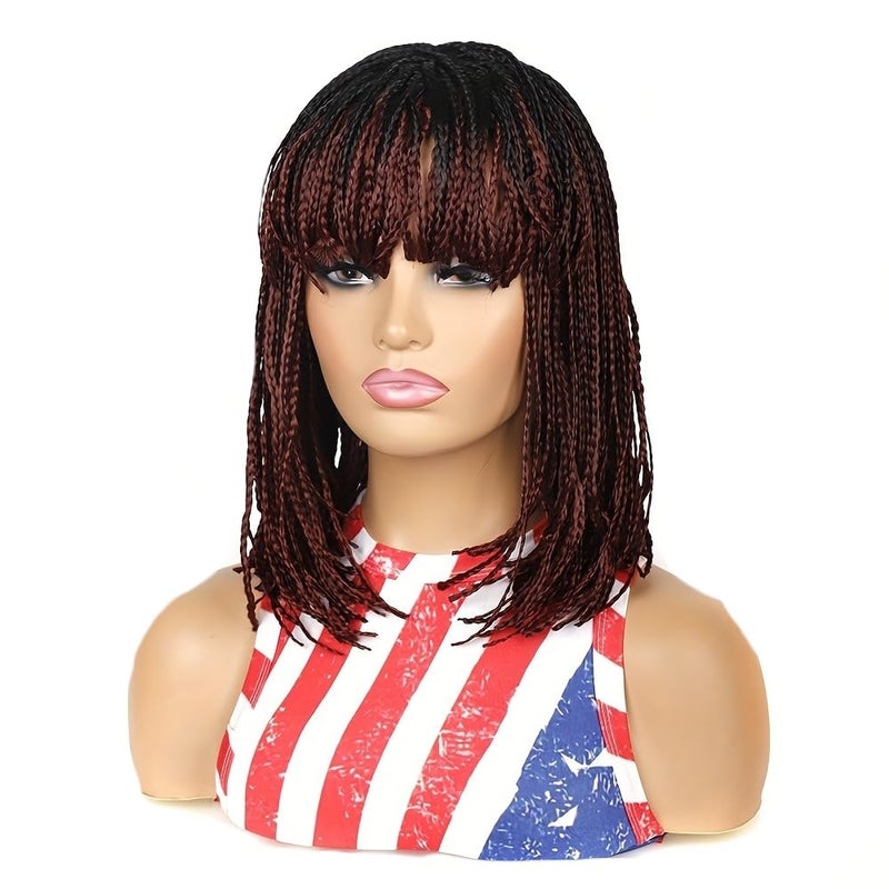 Czrleaty Box Braid Wig Synthetic Short Bob Wig Box Braided Wig with Bangs Cornrow Braided Wigs for Black Women 10 inches 12 inches 1BT99J 