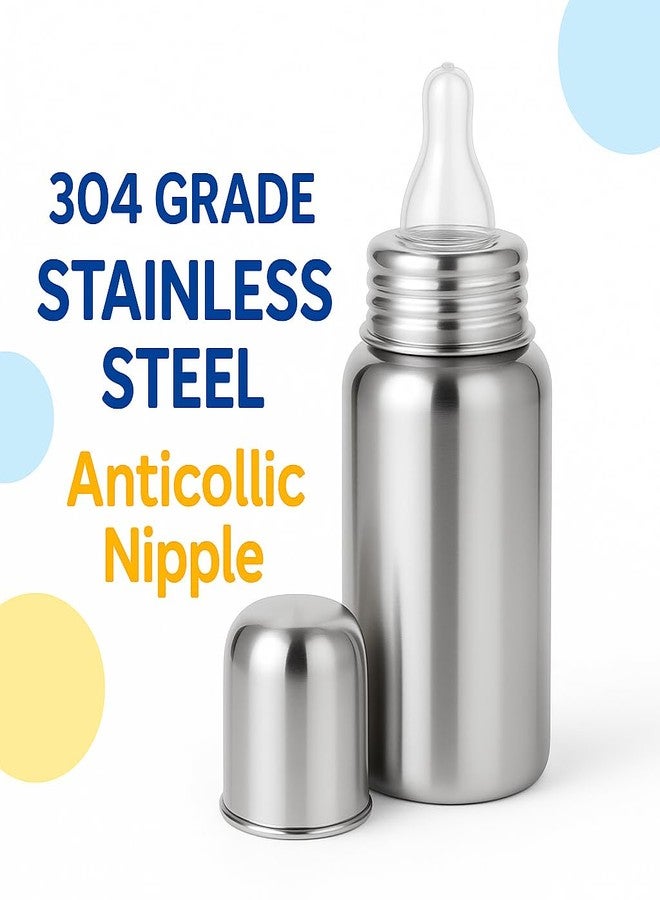 Cuteably 304 Grade Single-Piece Stainless Steel Bottle | Baby Bottle with Advanced Anti Colic Valve, BPA Free, Soft Silicone Teat, Wide Neck for Babies/Infants/Newborns of 0-3 Years (150 ML) - Image 5