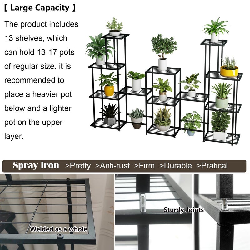 Twhep Tall Multi Tier Plant Stand, 13 Tiers Multifunctional Plant Stands for Indoor Plants, Decorative Black Steel Plant Shelf for outdoor Patio Garden Balcony and Yard - Image 4