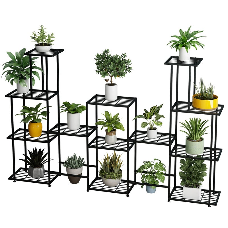 Twhep Tall Multi Tier Plant Stand, 13 Tiers Multifunctional Plant Stands for Indoor Plants, Decorative Black Steel Plant Shelf for outdoor Patio Garden Balcony and Yard - Image 1