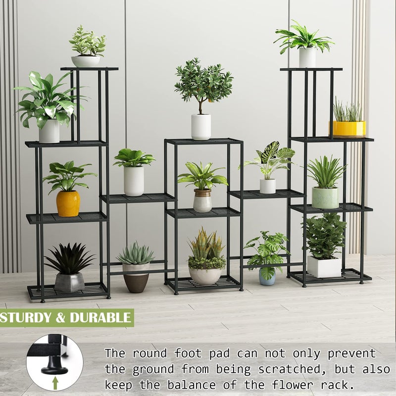 Twhep Tall Multi Tier Plant Stand, 13 Tiers Multifunctional Plant Stands for Indoor Plants, Decorative Black Steel Plant Shelf for outdoor Patio Garden Balcony and Yard - Image 3