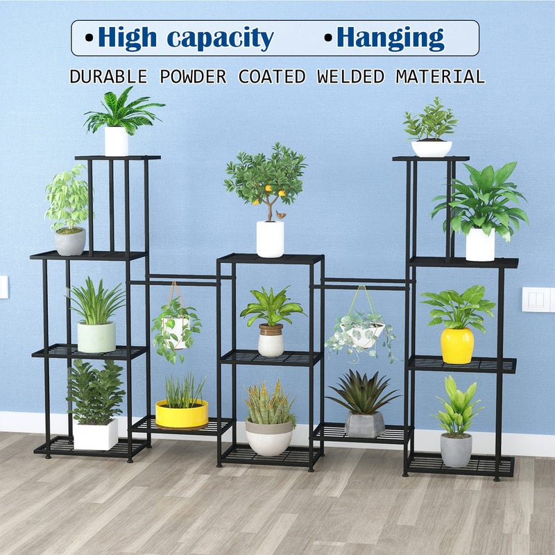 Twhep Tall Multi Tier Plant Stand, 13 Tiers Multifunctional Plant Stands for Indoor Plants, Decorative Black Steel Plant Shelf for outdoor Patio Garden Balcony and Yard - Image 2