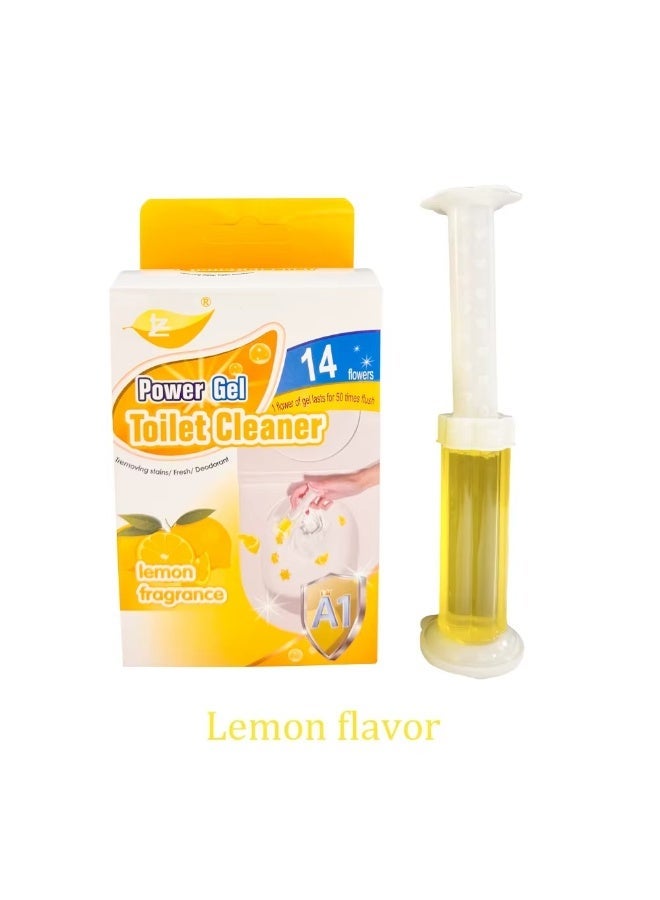 Powerful Toilet Gel Cleaner Lemon Scent, 14 Gel Flowers, Stain and Odor Removal, Deep Clean Lasts Up to 50 Rinses - Image 1