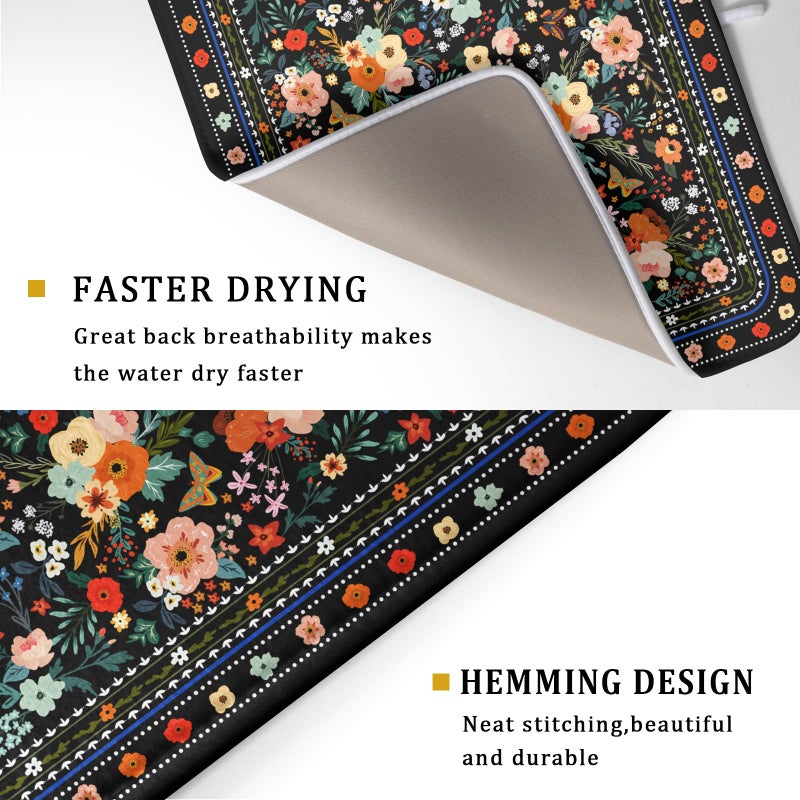 Giwawa Floral Microfiber Dish Drying Mat Large Absorbent Dish Drainer Rack Pad for Kitchen Counter - Image 3