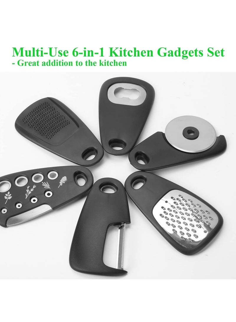 Mmmon Kitchen Gadgets Set 6 Pcs, Space Saving Cooking Tools Kitchen Accessories-Garlic/Ginger Grinder, Cheese Grater, Vegetable/Fruit Peeler, Pizza Cutter, Herb Stripper, Bottle Opener, Gadgets Gift Set - Image 2