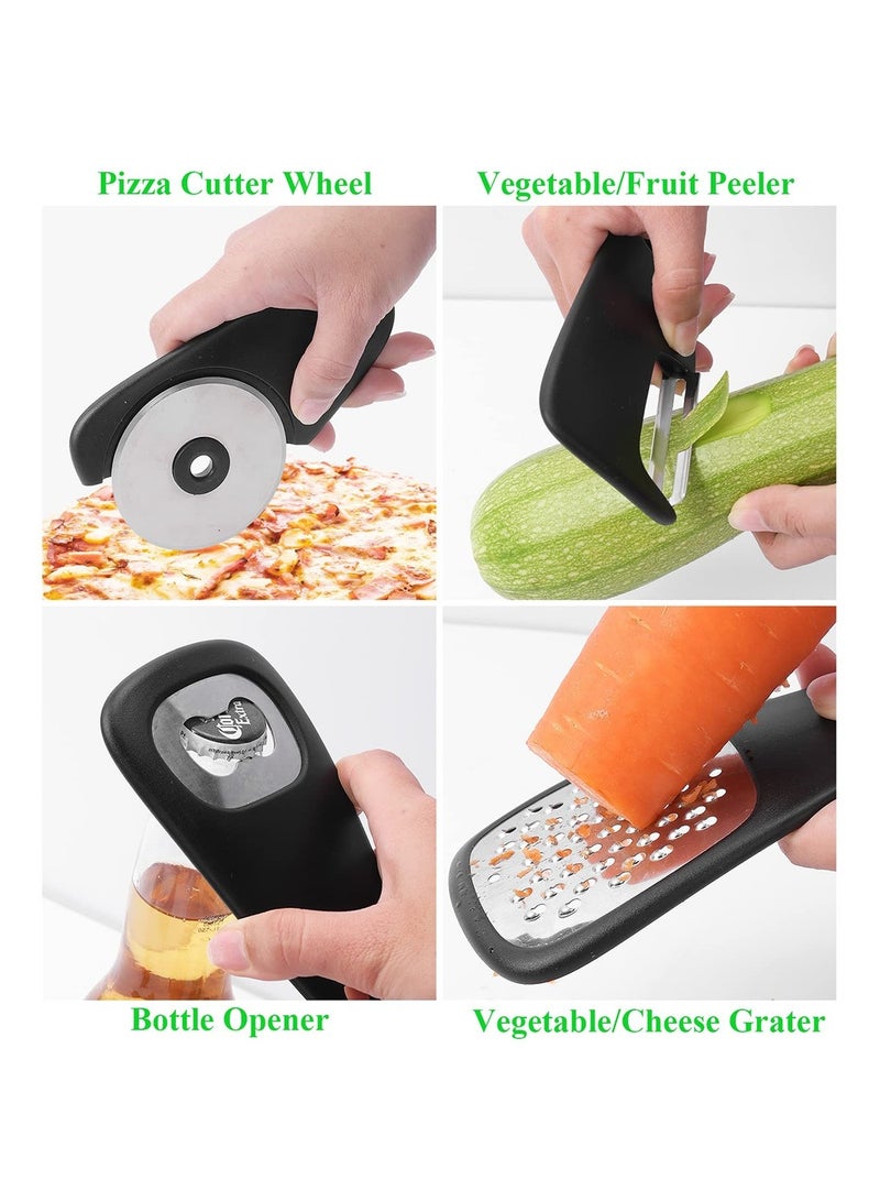Mmmon Kitchen Gadgets Set 6 Pcs, Space Saving Cooking Tools Kitchen Accessories-Garlic/Ginger Grinder, Cheese Grater, Vegetable/Fruit Peeler, Pizza Cutter, Herb Stripper, Bottle Opener, Gadgets Gift Set - Image 5