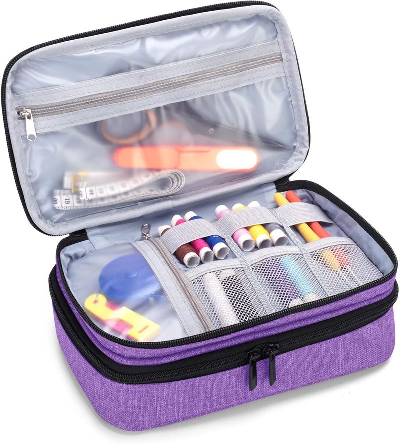 LUXJA Sewing Accessories Organizer, Double-Layer Sewing Supplies Organizer for Needles, Scissors, Measuring Tape, Thread and Other Sewing Tools (NO Accessories Included), Purple - Image 2