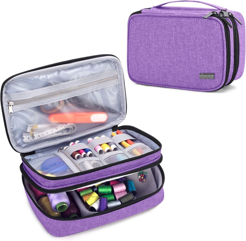 LUXJA Sewing Accessories Organizer, Double-Layer Sewing Supplies Organizer for Needles, Scissors, Measuring Tape, Thread and Other Sewing Tools (NO Accessories Included), Purple - Image 1