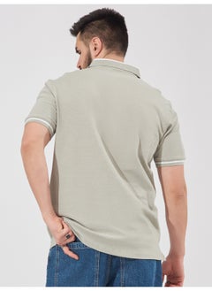 Maniac Mens Solid Polo Neck Half Sleeve Lite Grey Cotton Slim Fit T-Shirt  - Image 3