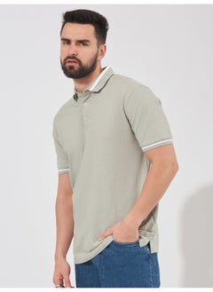 Maniac Mens Solid Polo Neck Half Sleeve Lite Grey Cotton Slim Fit T-Shirt  - Image 2