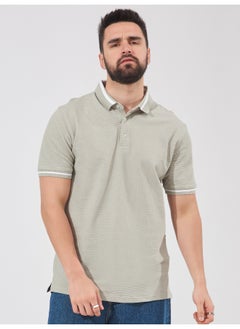 Maniac Mens Solid Polo Neck Half Sleeve Lite Grey Cotton Slim Fit T-Shirt  - Image 1