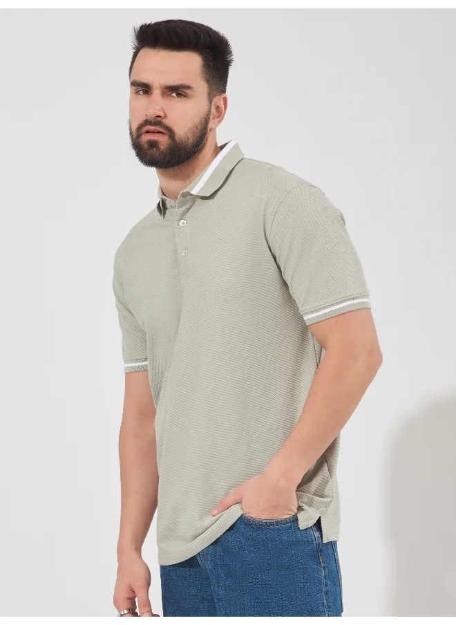 مانياك Mens Solid Polo Neck Half Sleeve Lite Grey Cotton Slim Fit T-Shirt