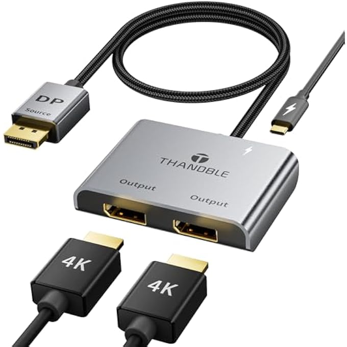 rayihni DISPLAYPORT TO DUAL DISPLAYPORT ADAPTER (4K@60HZ) DISPLAY PORT 1 IN 2 OUT SPLITTER FOR DUAL MONITOR EXTENDED DISPLAY, MST DP TO 2 DP ADAPTER FOR PC, GRAPHICS CARD