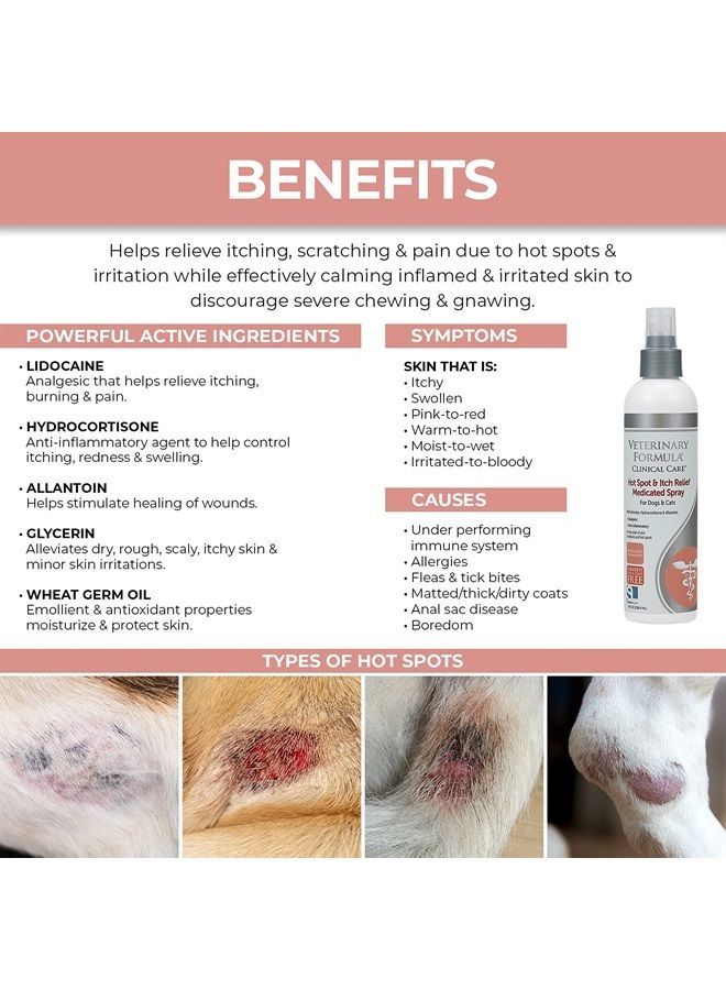 Veterinary Formula Clinical Care Hot Spot & Itch Relief Medicated Spray, 8oz – Easy to Use Spray for Dogs & Cats – Helps Alleviate Sensitive Skin, Scratching, and Licking of Coat - Image 2