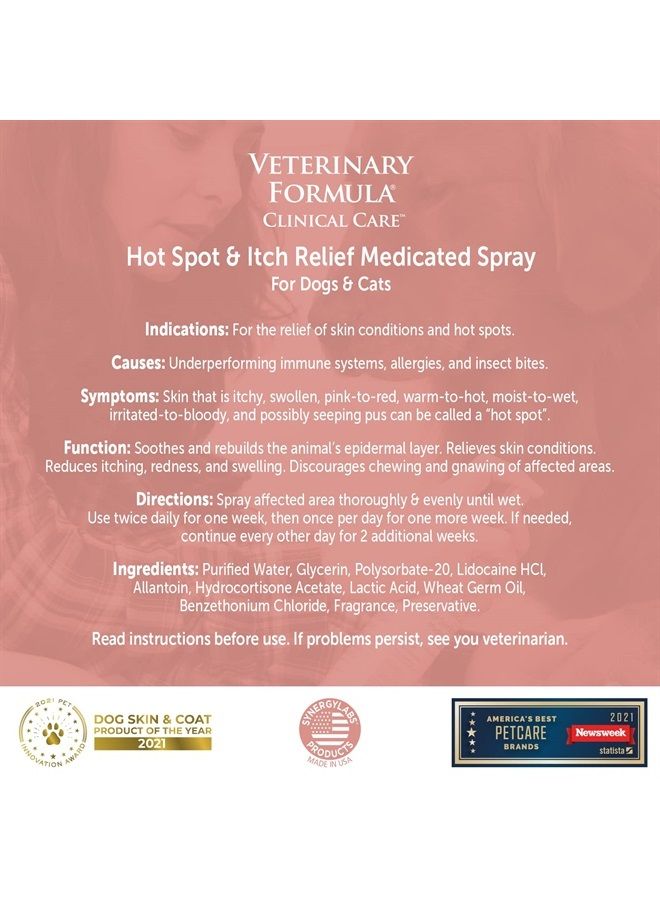 Veterinary Formula Clinical Care Hot Spot & Itch Relief Medicated Spray, 8oz – Easy to Use Spray for Dogs & Cats – Helps Alleviate Sensitive Skin, Scratching, and Licking of Coat - Image 1
