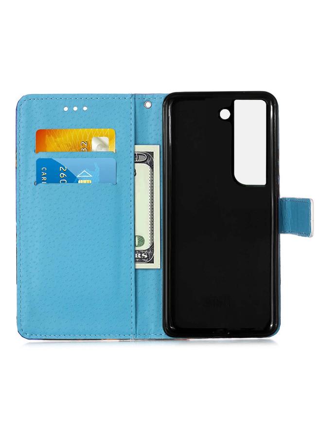 اس-توب جراب لهاتف Samsung Galaxy S22 5G بنمط رسم ملون من الجلد المنسوج البسيط مع حامل وفتحة بطاقة ومحفظة وحبل - Image 4